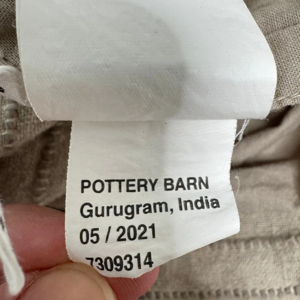 Pottery Barn Duvet Cover King Tan Linen Cotton Striped Textured Bedding 108x92